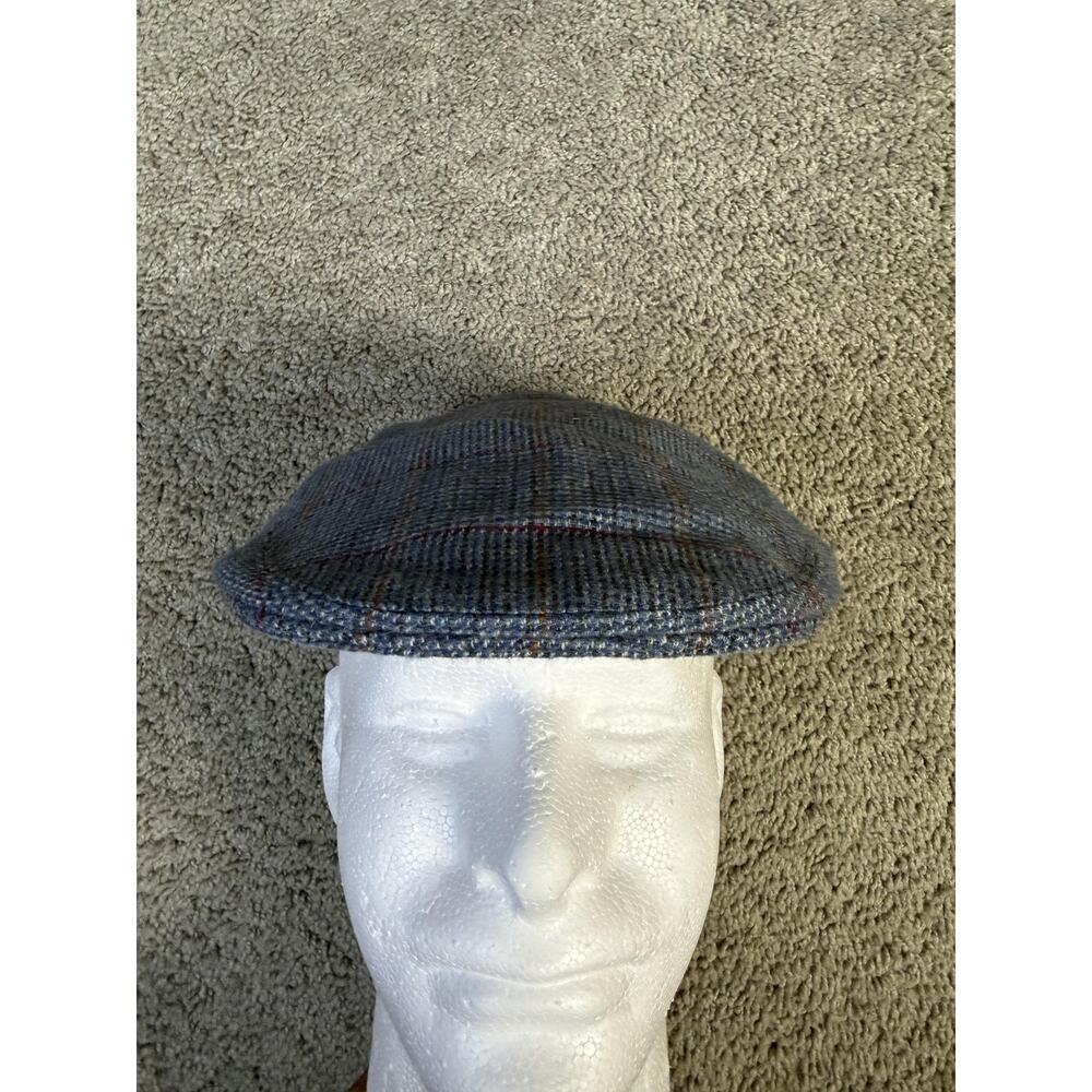 Lochcarron Hat Cap Fitted Mens 7 Blue Tweed Newsboy Wool Made In Scotland